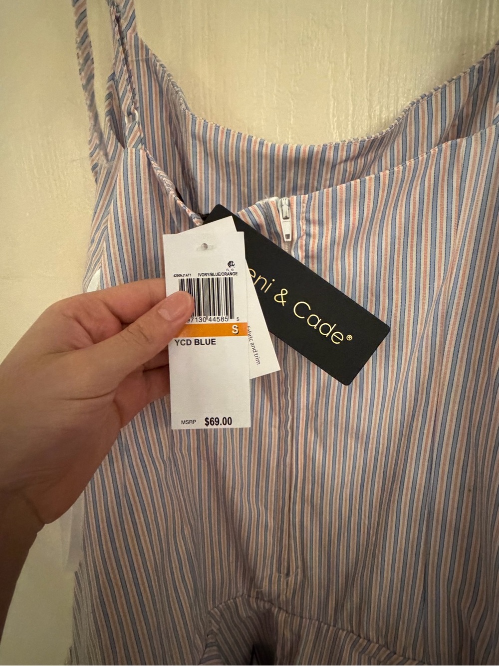 Striped Tie-Shoulder Mini Dress in Pale Blue and White BNWT - Picture 4 of 4